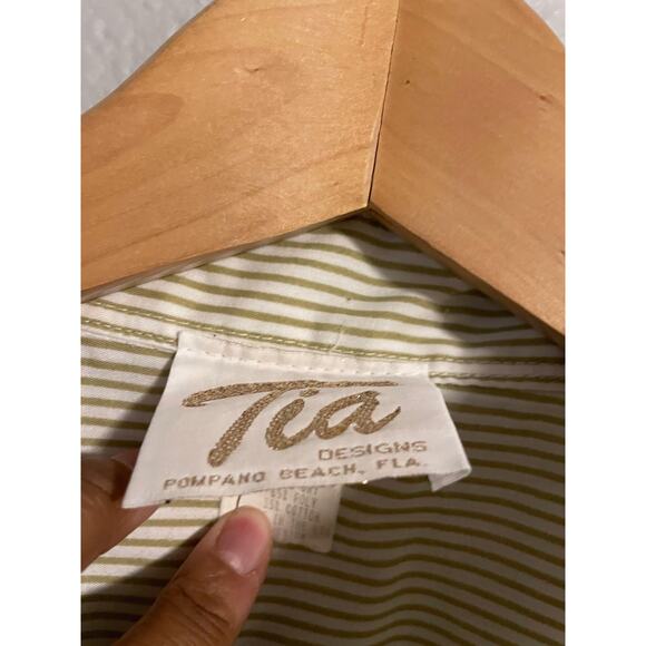 Vintage Tia Designs Shirt Womens Medium Stripe Embroidered Safari Animals USA - Picture 3 of 8